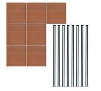 Kit Clôture 7 Panneaux Composite Plastique Marron 9 Lames à Emboîter 185 cm H x 1218cm L & 8 Poteaux en Aluminium à LED Solaires Texture de Bois Reversible Brise-Vue Extérieur Jardin Mur d'Intimité