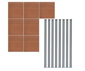 Kit Clôture 7 Panneaux Composite Plastique Marron 9 Lames à Emboîter 185 cm H x 1218cm L & 8 Poteaux en Aluminium à LED Solaires Texture de Bois Reversible Brise-Vue Extérieur Jardin Mur d'Intimité