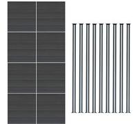 Kit Clôture 8 Panneaux Composite Plastique Gris 9 Lames à Emboîter 185 cm H x 1391cm L & 9 Poteaux en Aluminium à LED Solaires Texture de Bois Reversible PVC Brise-Vue Extérieur Jardin Mur d'Intimité