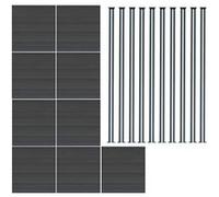 Kit Clôture 9 Panneaux Composite Plastique Gris 10 Lames à Emboîter 185 cm H x 1564cm L & 9 Poteaux en Aluminium à LED Solaires Texture de Bois Reversible PVC Brise-Vue Extérieur Jardin Mur d'Intimité