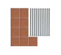 Kit Clôture 9 Panneaux Composite Plastique Marron 10 Lames à Emboîter 185 cm H x 1564cm L & 9 Poteaux en Aluminium à LED Solaires Texture de Bois