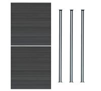 Kit Clôture 2 Panneaux Composite Plastique Gris 9 Lames à Emboîter 185 cm H x 353 cm L & 3 Poteaux en Aluminium à LED Solaires Texture de Bois Reversible PVC Brise-Vue Extérieur Jardin Mur d'Intimité