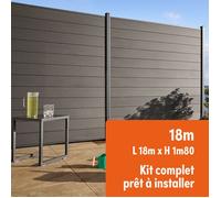 Kit clôture composite et aluminium à sceller H 1m80 L 18m gris anthracite avec renforts acier - Palissade - Brise vue