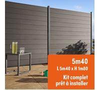 Kit clôture composite et aluminium à sceller H 1m80 L 5m40 gris anthracite avec renforts acier - Palissade - Brise vue