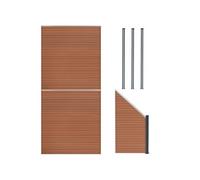 Kit Clôture Panneaux en Bois Composite Brun 2 Quadratique et 1 Incliné 185 H x 446 cm L & 3 Poteaux en Aluminium à LED Solaires Lames à Emboîter