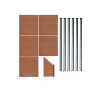 Kit Clôture Panneaux en Bois Composite Brun 5 Quadratique et 1 Incliné 185 H x 965 cm L & 6 Poteaux en Aluminium à LED Solaires Lames à Emboîter