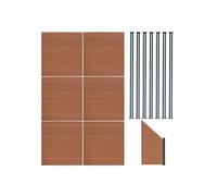 Kit Clôture Panneaux en Bois Composite Brun 6 Quadratique et 1 Incliné 185 H x 11,4 m L & 7 Poteaux en Aluminium à LED Solaires Lames à Emboîter