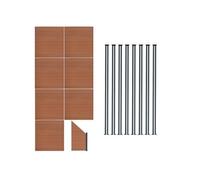 Kit Clôture Panneaux en Bois Composite Brun 7 Quadratique et 1 Incliné 185 H x 13,1 m L & 8 Poteaux en Aluminium à LED Solaires Lames à Emboîter