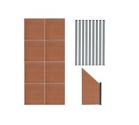 Kit Clôture Panneaux en Bois Composite Brun 8 Quadratique et 1 Incliné 185 H x 14,8 m L & 9 Poteaux en Aluminium à LED Solaires Lames à Emboîter