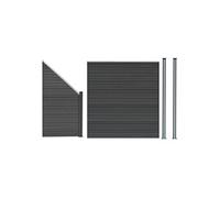 Kit Clôture Panneaux en Bois Composite Gris 1 Quadratique et 1 Incliné 185 H x 273 cm L & 2 Poteaux en Aluminium à LED Solaires Lames à Emboîter
