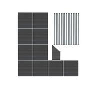 Kit Clôture Panneaux en Bois Composite Gris 10 Quadratique, 1 Incliné 185 H x 18,3 m L & 11 Poteaux en Aluminium à LED Solaires Lames à Emboîter
