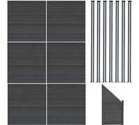 Kit Clôture Panneaux en Bois Composite Gris 6 Quadratique et 1 Incliné 185 H x 11,4 m L & 7 Poteaux en Aluminium à LED Solaires Lames à Emboîter Texture Bois Reversible PVC Brise-Vue Extérieur Jardin