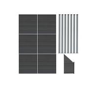 Kit Clôture Panneaux en Bois Composite Gris 6 Quadratique et 1 Incliné 185 H x 11,4 m L & 7 Poteaux en Aluminium à LED Solaires Lames à Emboîter