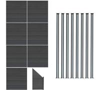 Kit Clôture Panneaux en Bois Composite Gris 7 Quadratique et 1 Incliné 185 H x 13,1 m L & 8 Poteaux en Aluminium à LED Solaires Lames à Emboîter