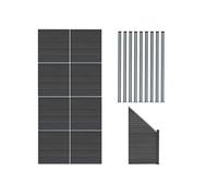 Kit Clôture Panneaux en Bois Composite Gris 8 Quadratique et 1 Incliné 185 H x 14,8 m L & 9 Poteaux en Aluminium à LED Solaires Lames à Emboîter