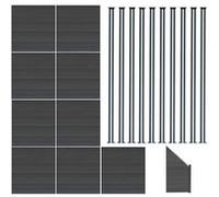 Kit Clôture Panneaux en Bois Composite Gris 9 Quadratique et 1 Incliné 185 H x 16,6 m L & 10 Poteaux en Aluminium à LED Solaires Lames à Emboîter Texture Bois Reversible PVC Brise-Vue Extérieur Jardin