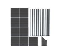 Kit Clôture Panneaux en Bois Composite Gris 9 Quadratique et 1 Incliné 185 H x 16,6 m L & 10 Poteaux en Aluminium à LED Solaires Lames à Emboîter