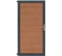 Kit Clôture Portillon en Bois Composite Brun 180 H x 90 cm L, Cadre en Aluminium Lames à Emboîter Texture Bois Reversible PVC Brise-Vue Extérieur Jardin Mur d'Intimité Porte Verouillable