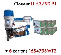 Kit Cloueur LignoLoc LL 53/90 P1 + 6 Cartons de 1000 pointes LignoLoc T 47 x 58 bois annelé avec tête - KIT00759