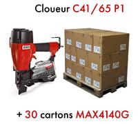 Kit Cloueur sabot C 41/65 P1 + 30 Cartons de 2000 Coils 41 x 40 annelées galva - KIT00787