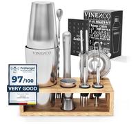 Kit Cocktail - VINENCO - Shaker Boston 750 ml - 10 pièces - Inox brossé - Coffret cadeau élégant