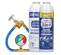Kit Combiné Alaska Refrigerants - 3en1 Réfrigérant de remplacement R134a avec huile PAG 100 et colmatant de fuites