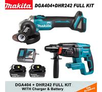 Kit combiné d'outils électriques Makita 18V avec batterie DGA404, meuleuse d'angle DHR242, marteau perforateur, chargeur de batterie pour la construction, moteur sans balais pour la découpe, le DGA404