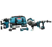 Kit combiné Makita 7 pièces hocs), perceuse (à percussion), outil de ponçage et de sciage ainsi qu'outil multifonction, DLX7031TX1
