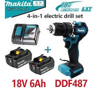 Kit combiné perceuse-visseuse sans fil Makita DDF487 18V, perceuse à percussion électrique sans balais 18V avec batterie Makita 18V 6Ah et chargeur Drill x1 6Ah x2 Char