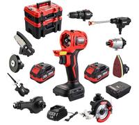 Kit Combiné Sans Fil 20V TEENO, Outil Multi-Fonctionnel Sans fil 11 en 1 Avec étui, Perceuse, Scie Sabre, Scie à Chaîne, Cef à Chocs, Outil Oscillant, Ponceuse Avec Accessoires, 2 * 4.0Ah Batterie