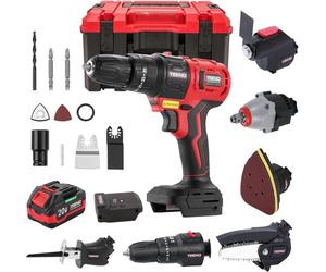 Kit Combiné Sans Fil 20V TEENO, Outil Multi-Fonctionnel Sans fil 8 en 1 Avec étui, Perceuse, Scie Sabre, Scie à Chaîne, Cef à Chocs, Outil Oscillant