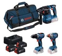Kit Combo 3 Outils Électroportatifs Bosch 18V, GSR 18V-65, GDX 18V-285, GBH 18V-22, 3 x 5.0Ah Batteries, GAL 12V-18V-80 Chargeur, Sac