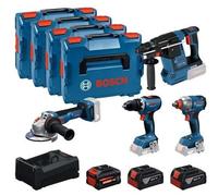 Kit Combo 4 Outils Bosch GSR 18V-65, GDX 18V-285, GBH 18V-26, GWS 18V-11, 2x5.0Ah Batteries, 1x5.5Ah Batterie, GAL 12V/18V-80 Chargeur