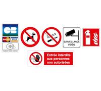 Kit Commerce - 6 stickers Professionnels - Paiement CB Sans Contact, Vidéosurveillance, Interdiction de Fumer, Extincteur, Entrée Interdite - Affichage Commerce et Magasin (Panneau PVC 3 mm)