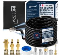 Kit Complet 10-en-1 Déboucheur de Canalisation Haute Pression - Tuyau 35 m Extra-Long Renforcé - 5 Buses + 3 Adaptateurs Laiton -