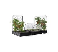 Idmarket Kit Complet 3 Bacs Métal Modulables Carrés Potager Et Serre À Tomates + Treillis + Housse