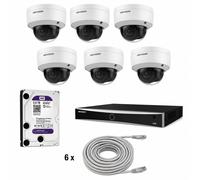 Kit complet comprenant 6 caméras de surveillance Hikvision DS-2CD2186G2-I de 8 mégapixels (objectif de 2,8 mm) et un enregistreur réseau (NVR) Hikvision