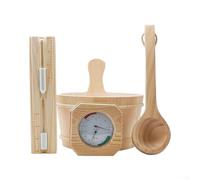 Kit complet d'accessoires de sauna en bois 4 litres seau cuillère sable horloge jauge pour bain vapeur traditionnel (blanc)