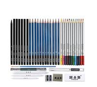 Kit Complet De Crayons De Croquis Pour Artiste, Facile À Transporter, Avec Sac À Fermeture Éclair, 40 Pièces, Hb-Cbpb040