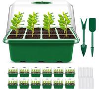 Kit complet de culture intérieure Unyqoos® : 12 mini-serres, un total de 144 cellules, en PVC de 0,8 mm, avec trous de drainage, ventilation réglable et accessoires