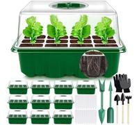 Kit complet de culture Unyqoos® avec mini-serre : 10 godets de semis, 20 étiquettes pour plantes, boîtes en plastique réutilisables, ventilation réglable pour balcon et intérieur