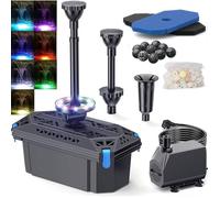 Kit complet de filtre de bassin avec pompe 2500 l/h 40 W et lumière LED RVB, Pompe de bassin pour eau propre et entretien des jeux
