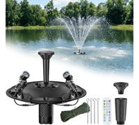 Kit complet de fontaine flottante et d'aération pour étangs, débit de 4600 l/h, comprenant : éclairage LED, pompe à eau haute performance, câble d'alimentation de 9 mètres, et 3 motifs de jets pour ét