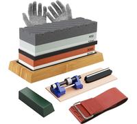 Kit complet de pierres à aiguiser les couteaux - Aiguiseur professionnel - Premium 4 faces grain 400/1000 3000/8000 Pierre à eau, pierre à aplanir, guide d'affûtage des ciseaux, gants anti-coupure