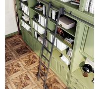 Kit complet de rails pour échelle roulante, kit de quincaillerie pour échelle coulissante rail rond (sans échelle) avec rouleau de sol noir, rails d'échelle mobiles pour la maison/intérieur/loft ( Siz