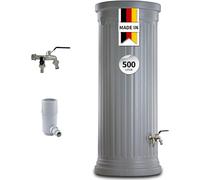 Kit complet de réservoir vertical de 500 litres, couleur gris pierre, comprenant : robinet double en chrome et raccordement pour tuyau de déversement