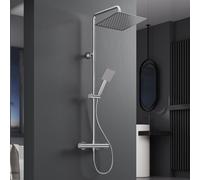 Kit complet de robinet de douche, comprenant un système de douche thermostatique avec une douchette de pluie en acier inoxydable de 30 cm