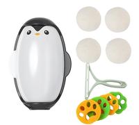Kit Complet d'élimination des Poils d'animaux : Rouleau Pelucheux réutilisable en Forme de Pingouin + 4X filtres pour Machine à Laver, Brosse à Tapis & balles de Laine antistatiques