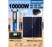 Kit complet d'énergie solaire 10000 W | Panneau 300W + contrôleur 100A + onduleur 10000W 12V à 110V/220V, sauvegarde d'urgence pour maison, camping-car Solar Kit 110V