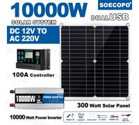 Kit complet d'énergie solaire 10000W, onduleur 12V à 220V, contrôleur 100a, système de panneaux 300W pour maison/RV/Camping, générateur de maison complète 110V solar kit